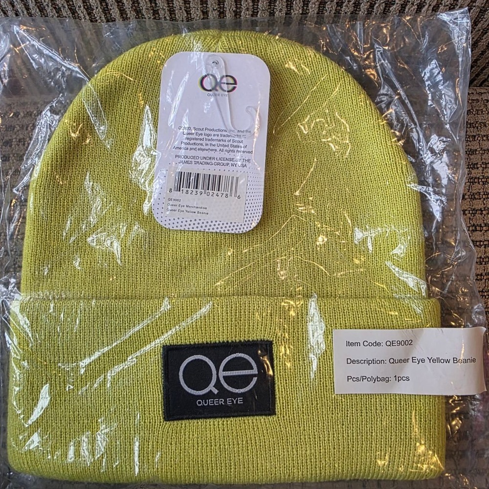 Queer‎ Eye Beanie Hat Unisex OS Lime Green Logo Patch Jonathan Antoni Bobby NWT